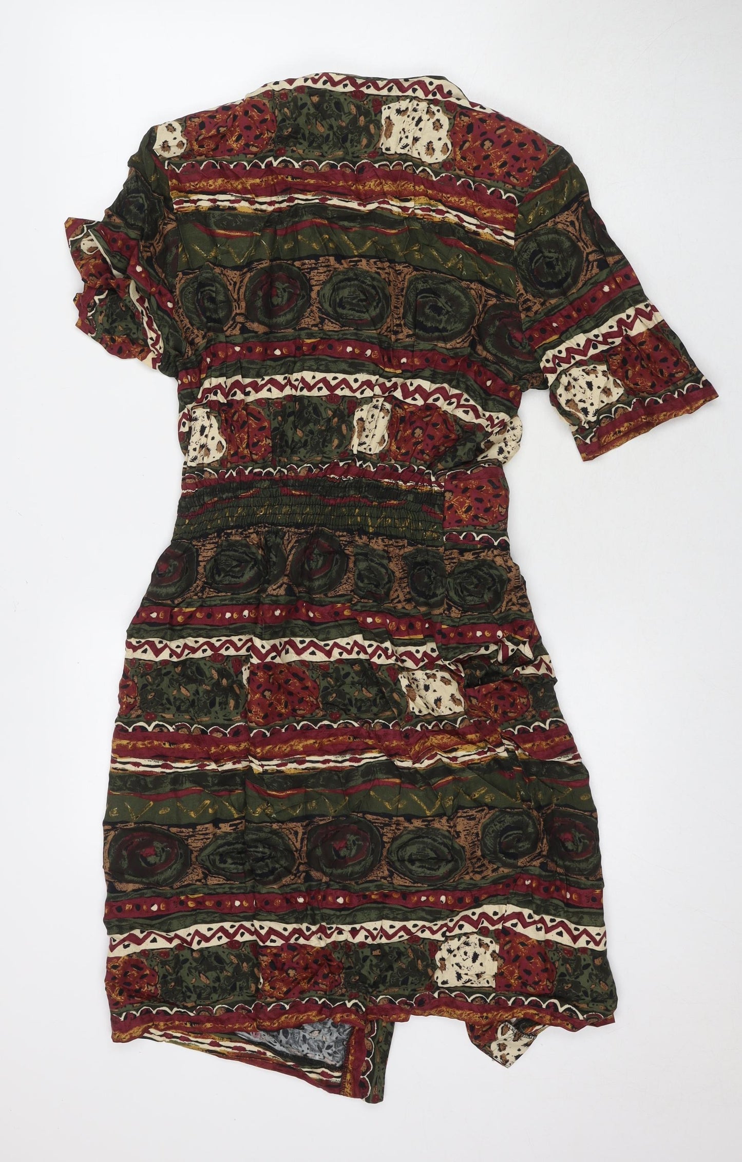 Nancy G Womens Multicoloured Geometric Viscose Shirt Dress Size 12 V-Neck Button