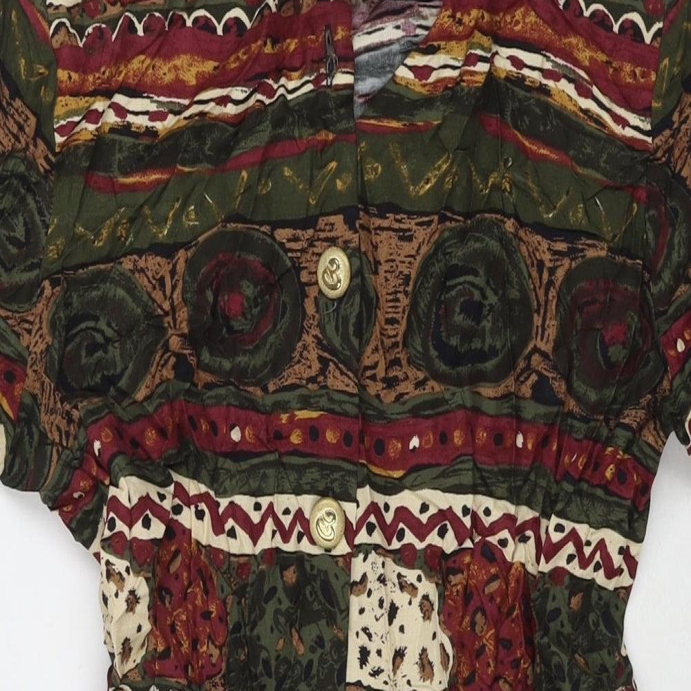 Nancy G Womens Multicoloured Geometric Viscose Shirt Dress Size 12 V-Neck Button