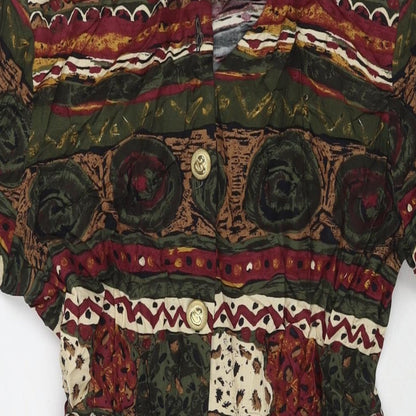 Nancy G Womens Multicoloured Geometric Viscose Shirt Dress Size 12 V-Neck Button