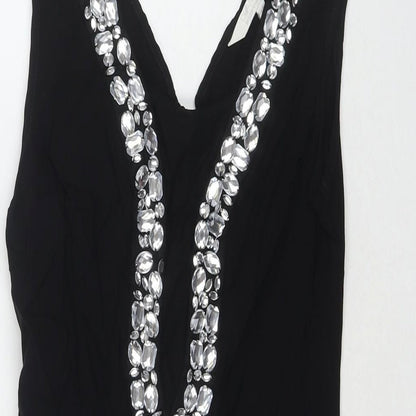 Julien Macdonald Womens Black Viscose Bodycon Size 14 V-Neck Zip - Jeweled Detail
