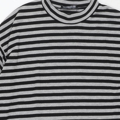 Select Womens Grey Striped Polyester Jumper Dress Size 8 Round Neck Pullover