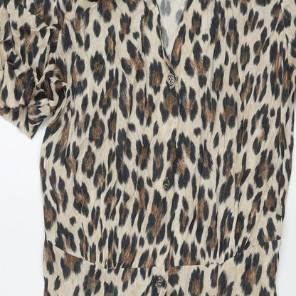 Mango Womens Beige Animal Print Viscose Maxi Size S Collared Button