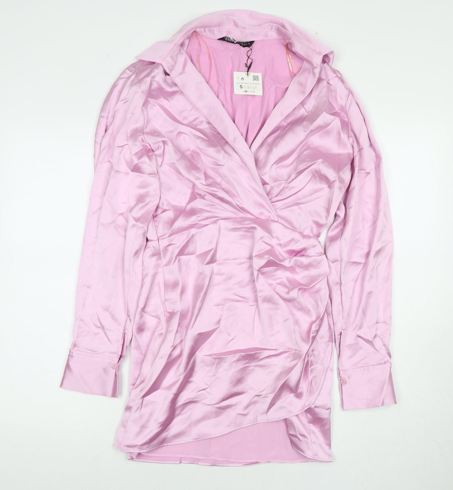 Zara Womens Pink Polyester A-Line Size S Collared Zip