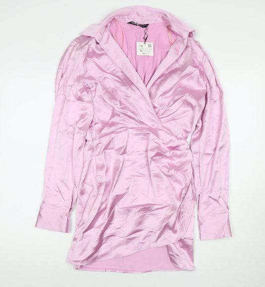 Zara Womens Pink Polyester A-Line Size S Collared Zip