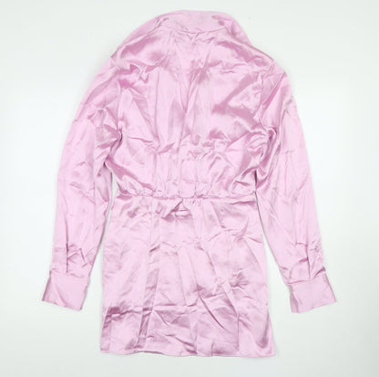 Zara Womens Pink Polyester A-Line Size S Collared Zip
