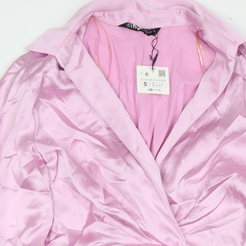 Zara Womens Pink Polyester A-Line Size S Collared Zip