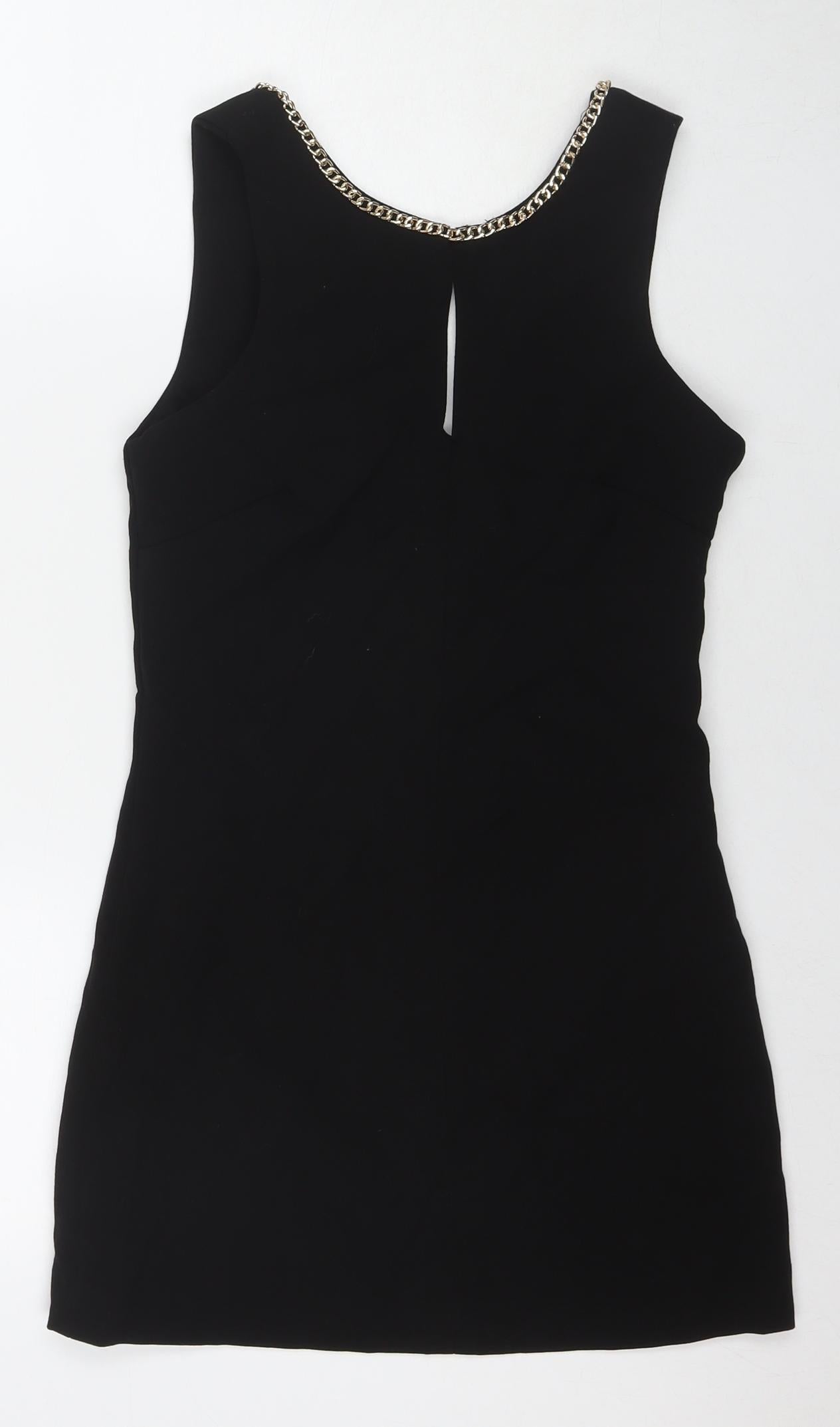 Classic Tricot Womens Black Polyester Bodycon Size S V-Neck Zip - Size S/M