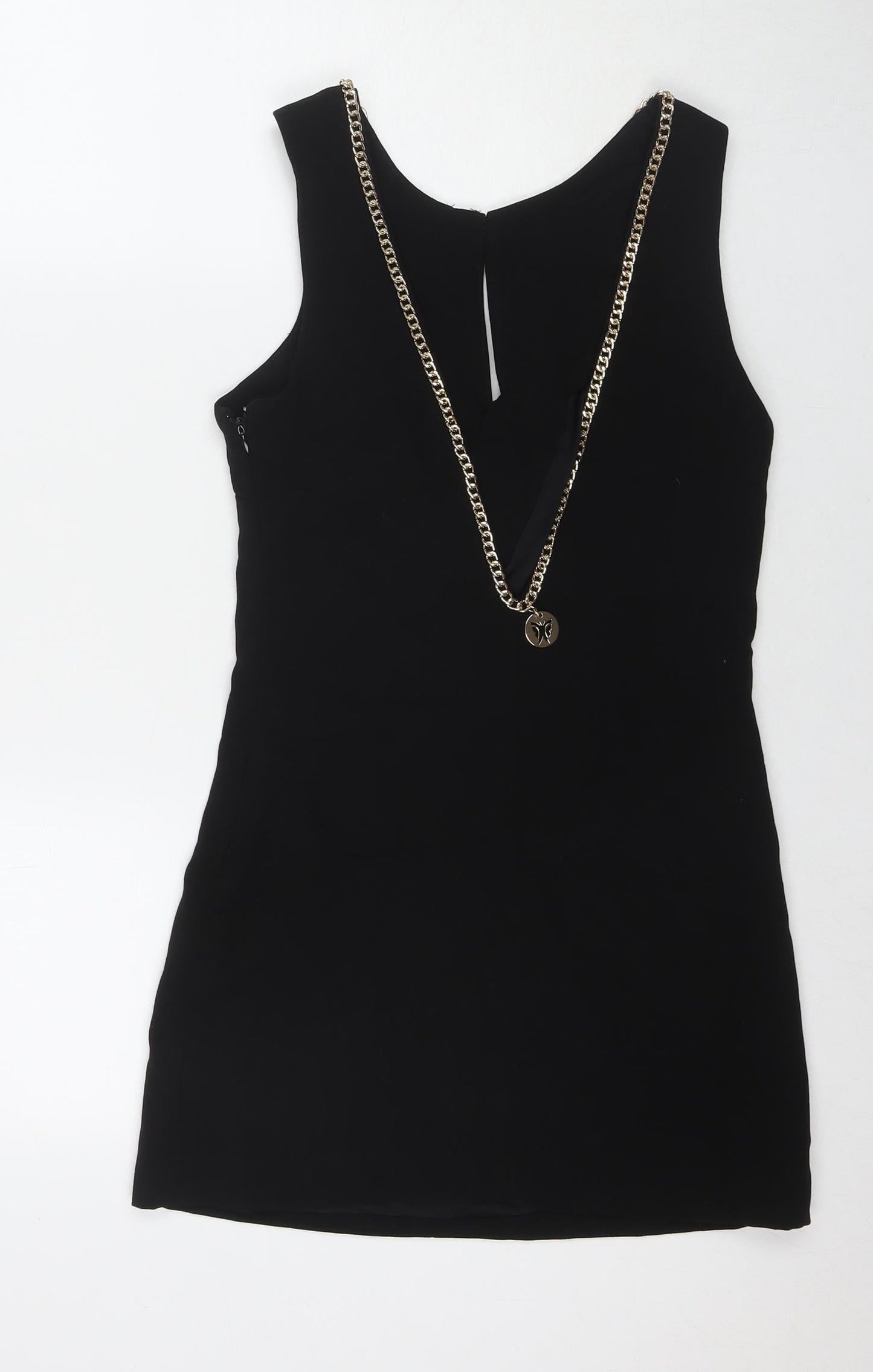 Classic Tricot Womens Black Polyester Bodycon Size S V-Neck Zip - Size S/M