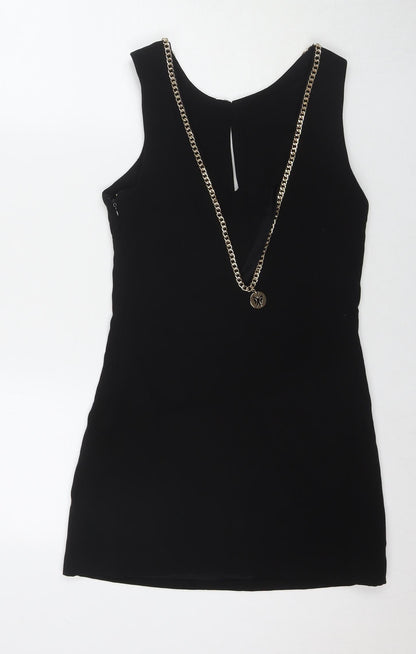Classic Tricot Womens Black Polyester Bodycon Size S V-Neck Zip - Size S/M