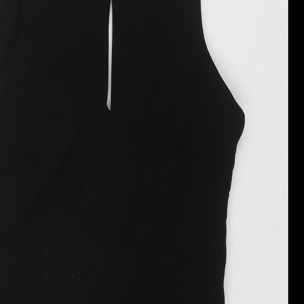 Classic Tricot Womens Black Polyester Bodycon Size S V-Neck Zip - Size S/M