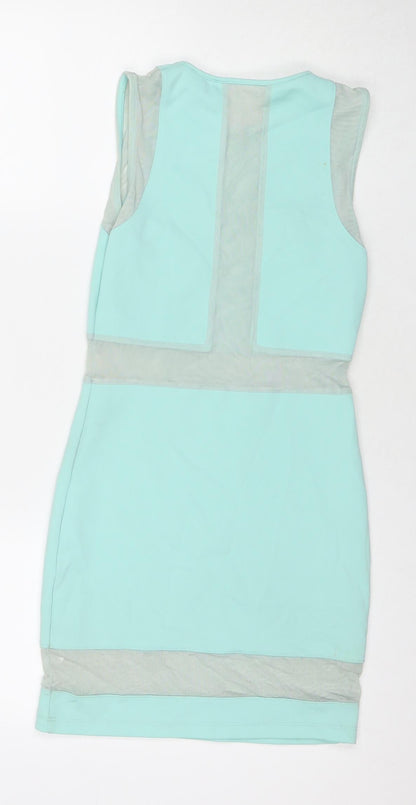 Topshop Womens Blue Polyester Bodycon Size 8 Round Neck Pullover