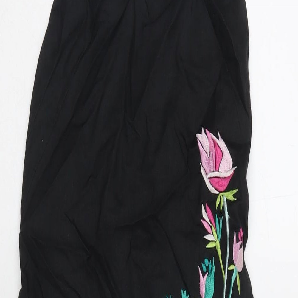 French Connection Womens Black Floral Ramie A-Line Size 6 Halter Zip
