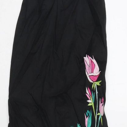 French Connection Womens Black Floral Ramie A-Line Size 6 Halter Zip