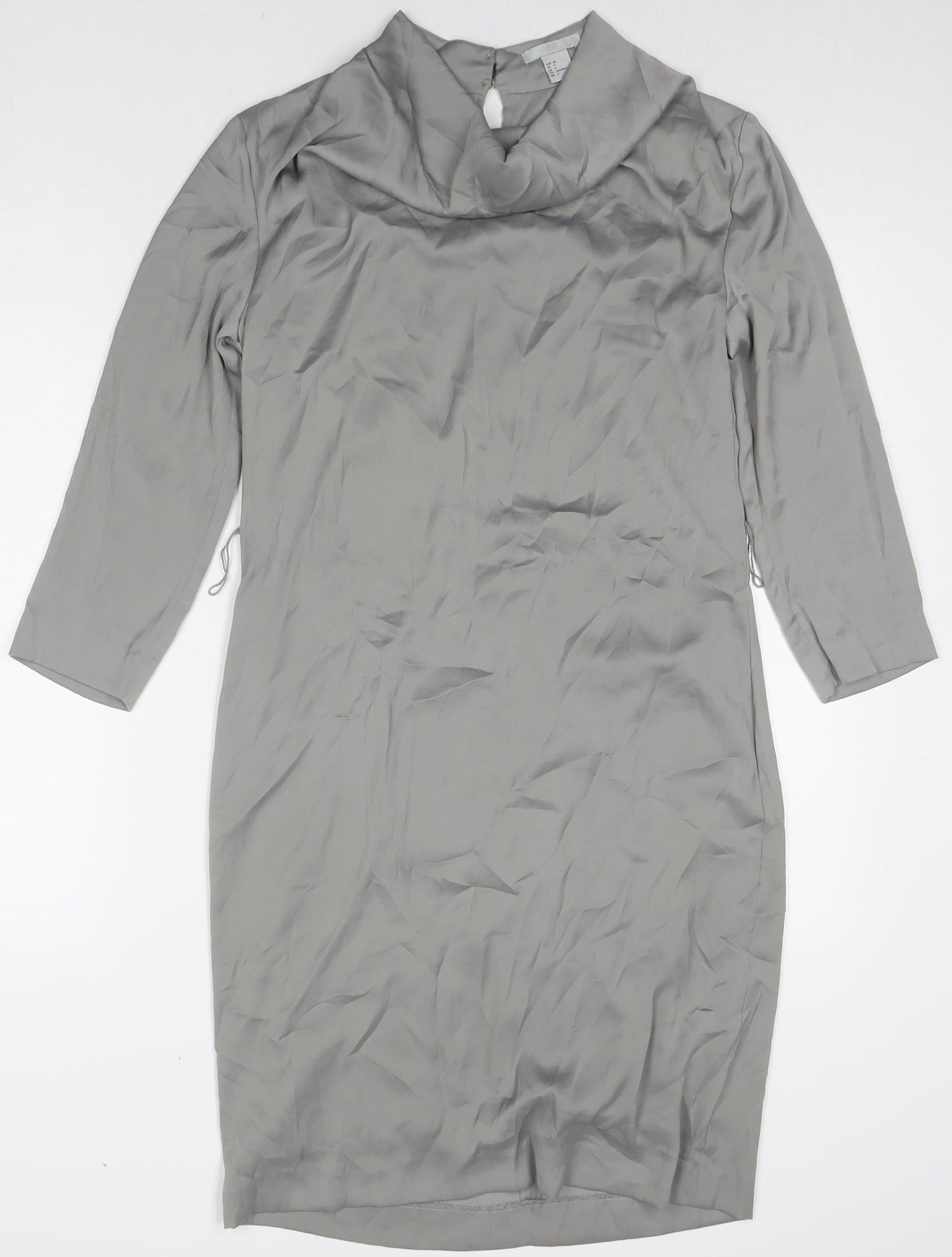 H&M Womens Grey Polyester A-Line Size 6 Cowl Neck Button