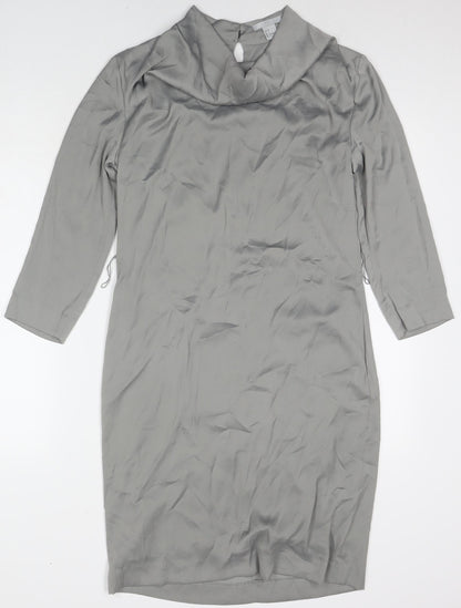 H&M Womens Grey Polyester A-Line Size 6 Cowl Neck Button