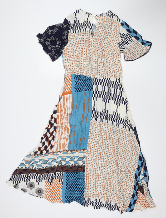 Principles Womens Multicoloured Geometric Viscose Maxi Size 8 Round Neck Button