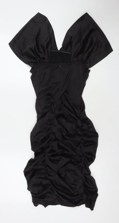 PARISIAN SIGNATURE Womens Black Polyester A-Line Size 12 V-Neck Zip