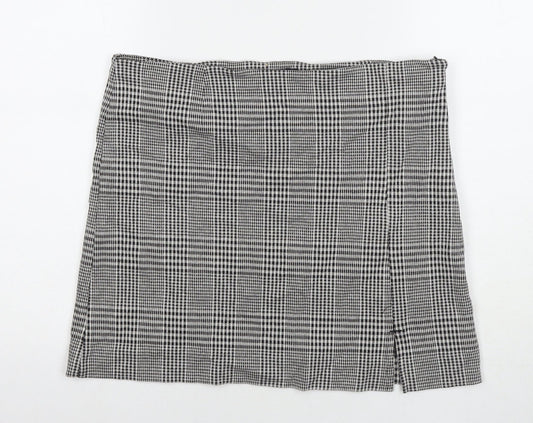NEXT Womens Black Herringbone Polyester A-Line Skirt Size 16 Zip