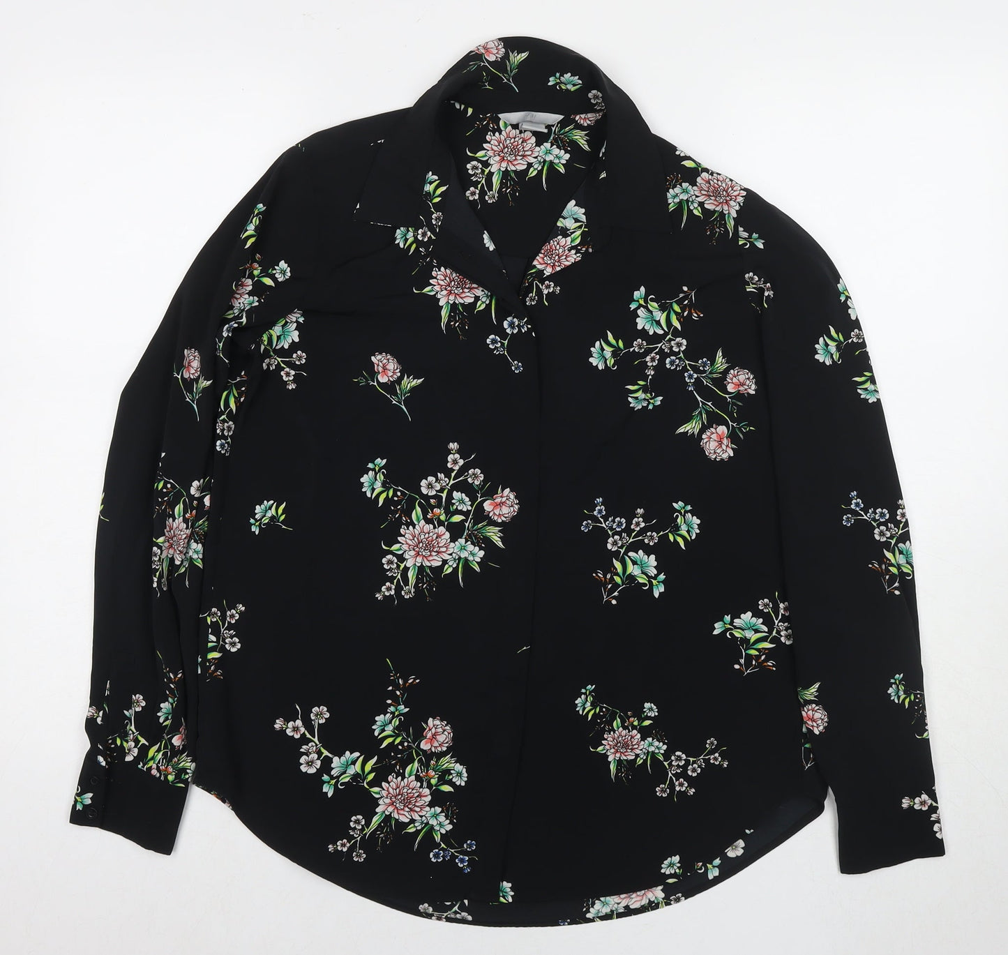 Womens UK Size 8 H&M Black Basic Button-Up