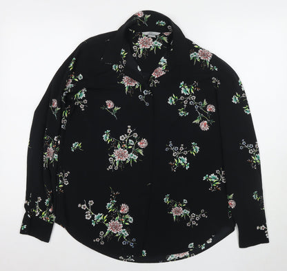 Womens UK Size 8 H&M Black Basic Button-Up