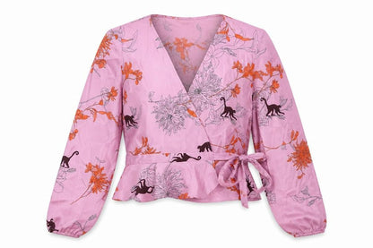 Topshop Womens Pink Floral Polyester Wrap Blouse Size 8 V-Neck