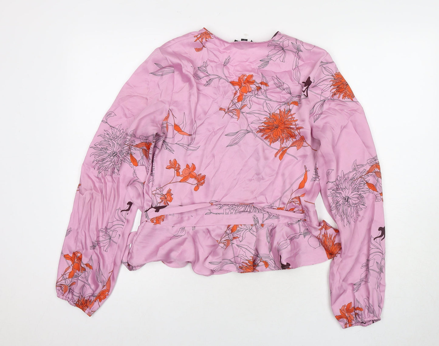 Topshop Womens Pink Floral Polyester Wrap Blouse Size 8 V-Neck