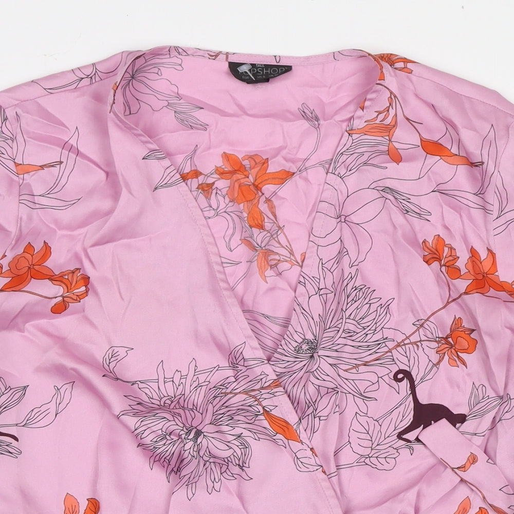 Topshop Womens Pink Floral Polyester Wrap Blouse Size 8 V-Neck