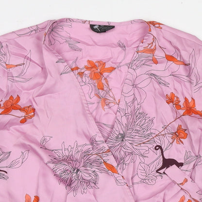 Topshop Womens Pink Floral Polyester Wrap Blouse Size 8 V-Neck