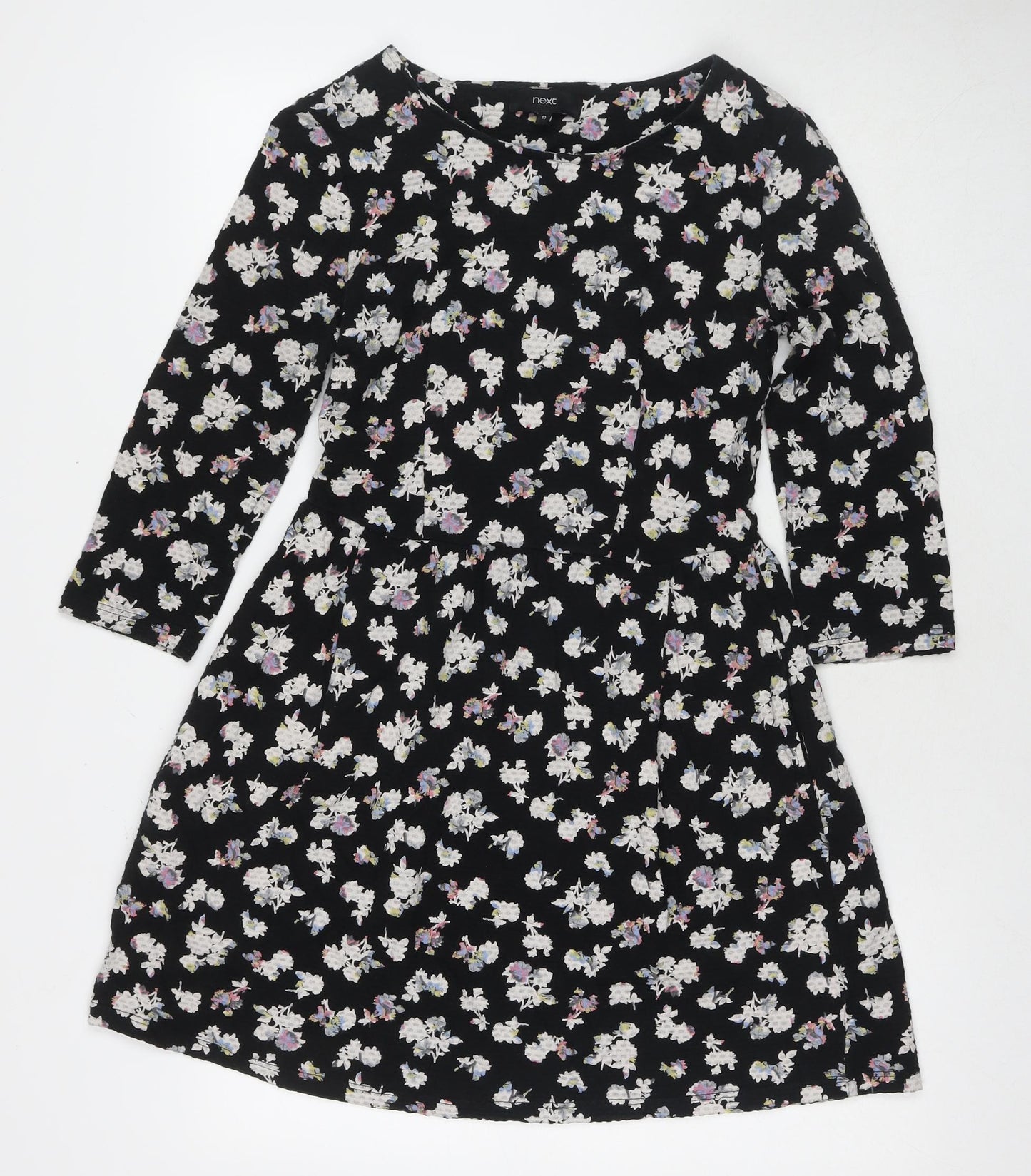 NEXT Womens Black Floral Cotton Fit & Flare Size 10 Round Neck Pullover