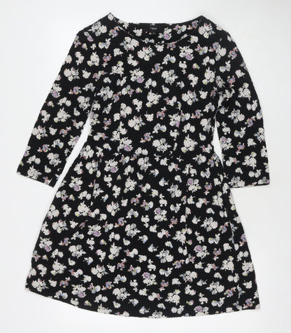 NEXT Womens Black Floral Cotton Fit & Flare Size 10 Round Neck Pullover