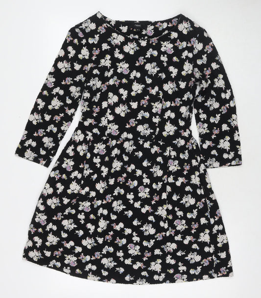 NEXT Womens Black Floral Cotton Fit & Flare Size 10 Round Neck Pullover