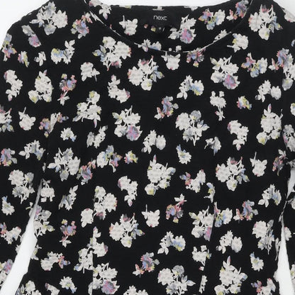 NEXT Womens Black Floral Cotton Fit & Flare Size 10 Round Neck Pullover