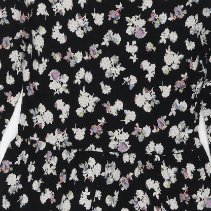 NEXT Womens Black Floral Cotton Fit & Flare Size 10 Round Neck Pullover