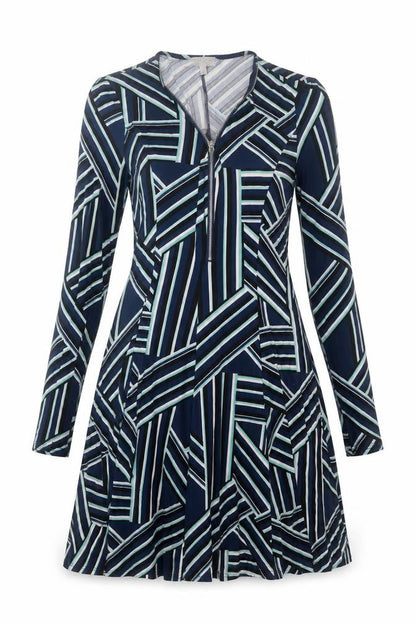 Apricot Womens Blue Geometric Polyester Fit & Flare Size XS V-Neck Pullover