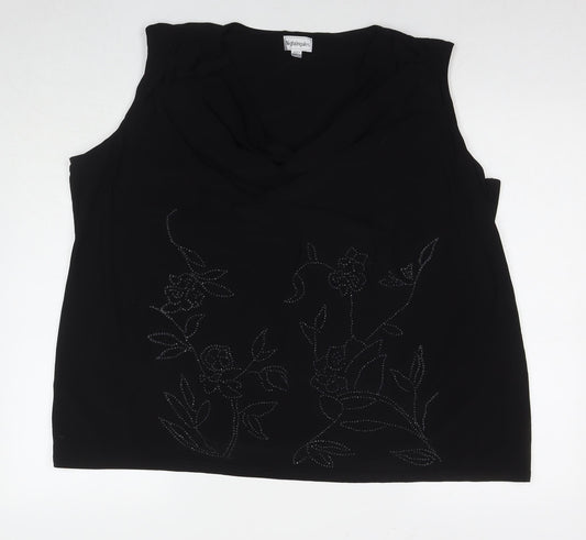 Nightingales Womens Black Polyester Basic Tank Size 30 Round Neck - Beaded Detail