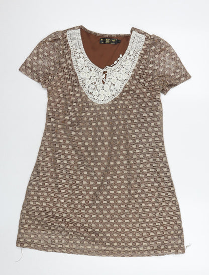 Pussycat London Womens Beige Polyamide A-Line Size S Round Neck Pullover