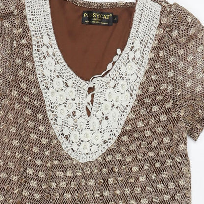 Pussycat London Womens Beige Polyamide A-Line Size S Round Neck Pullover