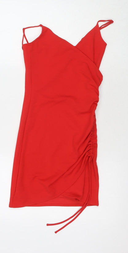 Divided by H&M Womens Red Polyester Mini Size 6 V-Neck Pullover