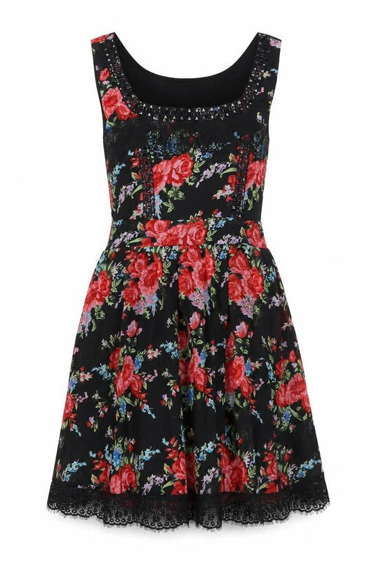 Madam Rage Womens Multicoloured Floral Polyester Fit & Flare Size 10 Scoop Neck Pullover