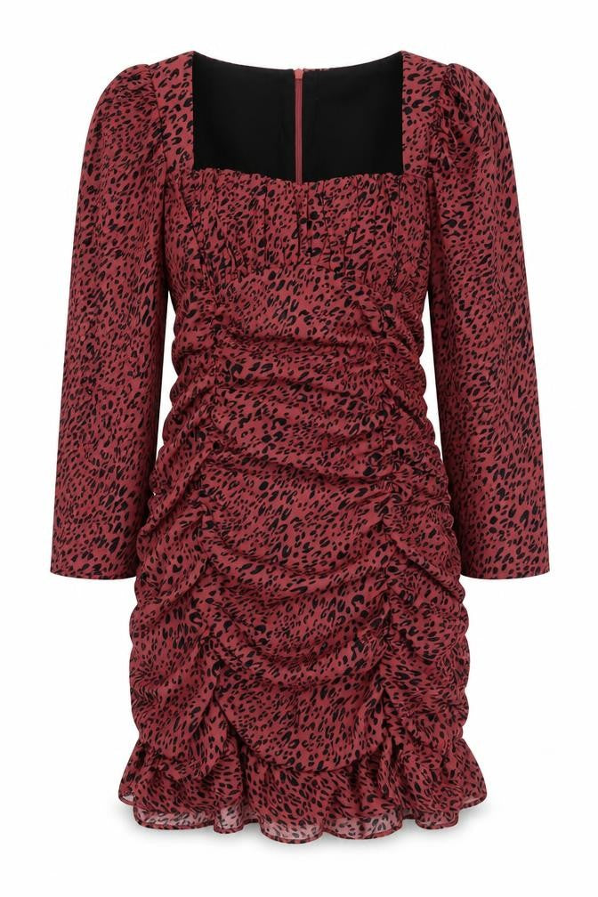 Zara Womens Red Animal Print Cotton A-Line Size L Square Neck Pullover