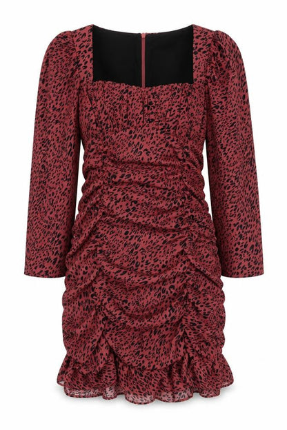 Zara Womens Red Animal Print Cotton A-Line Size L Square Neck Pullover