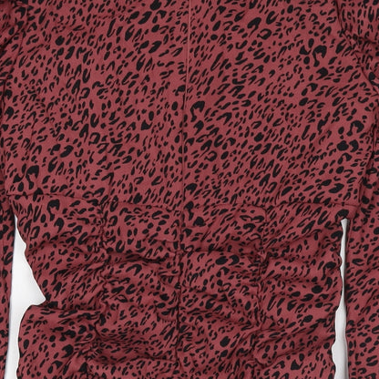 Zara Womens Red Animal Print Cotton A-Line Size L Square Neck Pullover