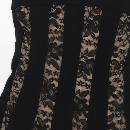 Connected Womens Black Polyester A-Line Size 8 Scoop Neck Pullover
