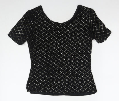 BRLC Womens Black Geometric Acetate Basic Blouse Size 12 Round Neck