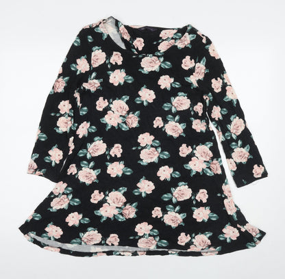 Marks and Spencer Womens Black Floral Viscose Fit & Flare Size 14 Round Neck Pullover