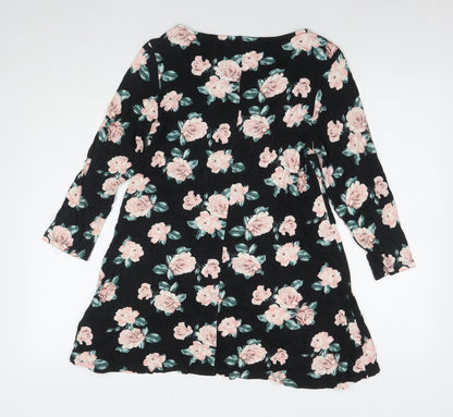 Marks and Spencer Womens Black Floral Viscose Fit & Flare Size 14 Round Neck Pullover