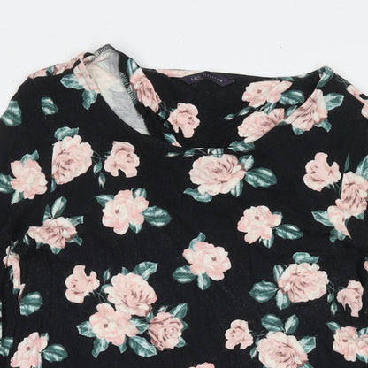 Marks and Spencer Womens Black Floral Viscose Fit & Flare Size 14 Round Neck Pullover