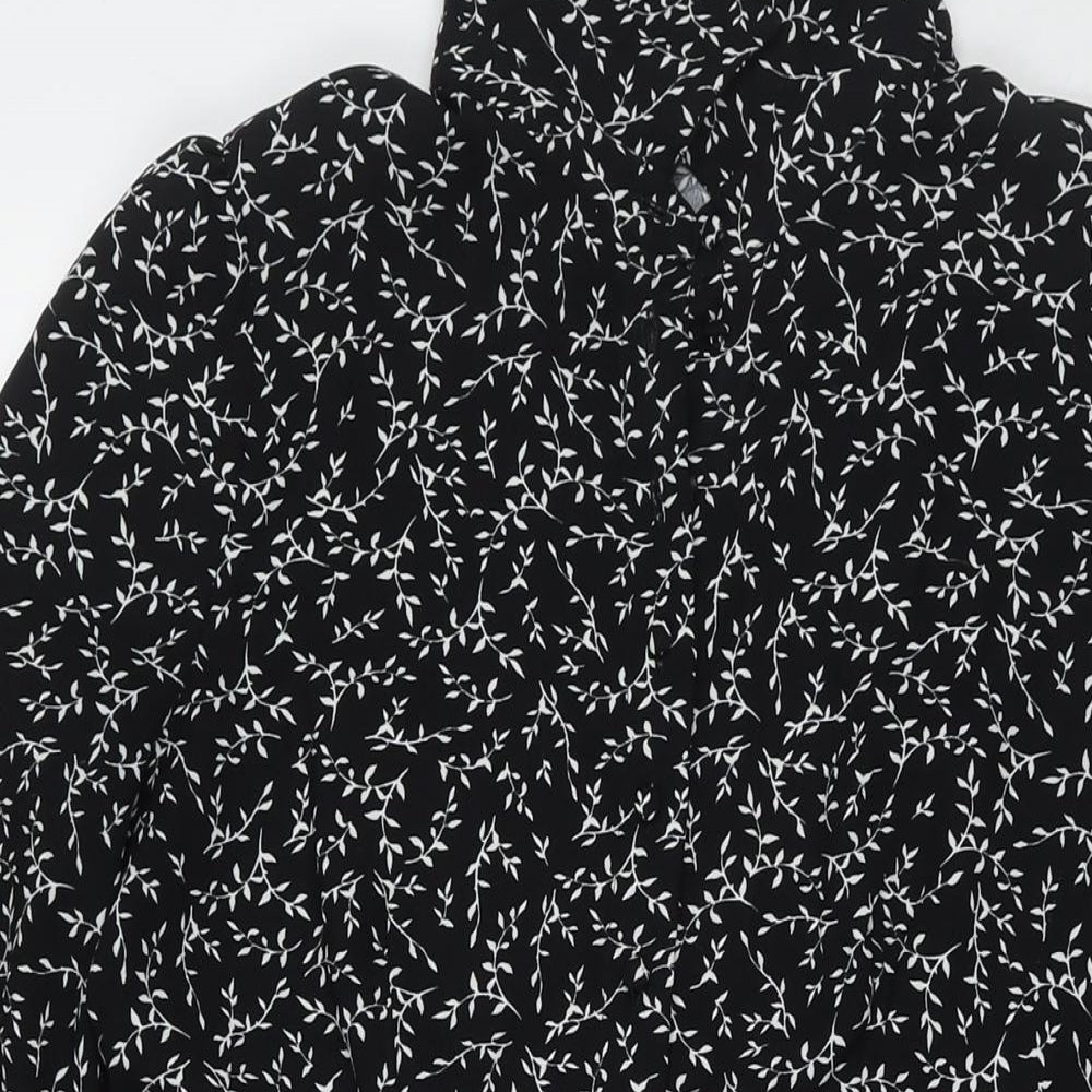 Marks and Spencer Womens Black Floral Polyester Fit & Flare Size 12 Collared Button