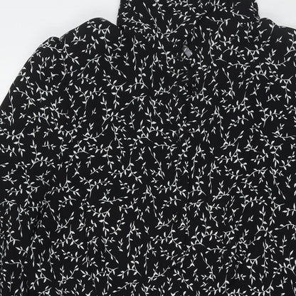 Marks and Spencer Womens Black Floral Polyester Fit & Flare Size 12 Collared Button