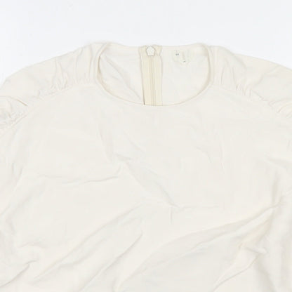 Arket Womens White Polyester Basic Button-Up Size 6 Round Neck